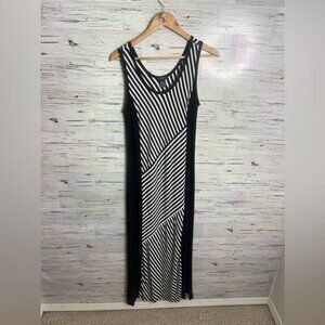 Ann Taylor Black Sleeveless Dress white striped large petite